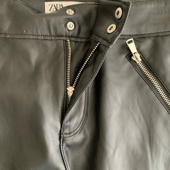 Zara The Biker Faux Leather Ankle Zip Pants Size 4 Pockets - Picture 7 of 10